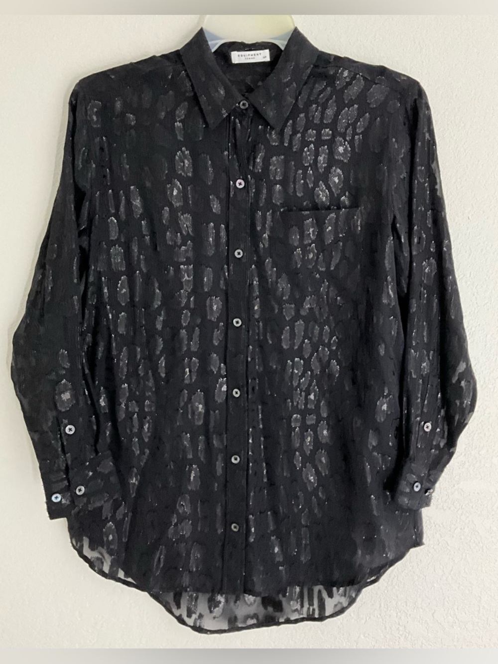 Equipment Metallic Leopard‎ Print Patterned Sheer Button-Down Blouse Women Small